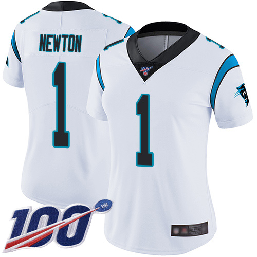 Carolina Panthers Limited White Women Cam Newton Road Jersey NFL Football #1 100th Season Vapor Untouchable->youth nfl jersey->Youth Jersey